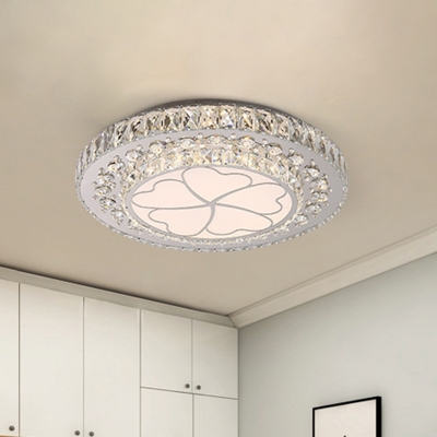 Stainless Steel LED Ceiling Fixture Simple Crystal Clover Patterned Flushmount Lighting for Bedroom