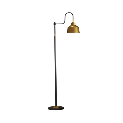 Traditional Barn Shade Stand Up Light Metallic Single Light Living Room Floor Lamp in Gold with Gooseneck Arm