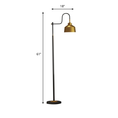 Traditional Barn Shade Stand Up Light Metallic Single Light Living Room Floor Lamp in Gold with Gooseneck Arm