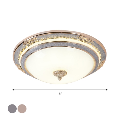 Traditional Domed Shade Flush Mount Cream Glass LED Flush Ceiling Light Fixture in Grey/Apricot, 14