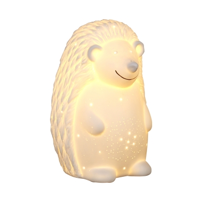 White Hedgehog Mini Nightstand Lamp Kids Style Single Ceramic Table Light with Remote