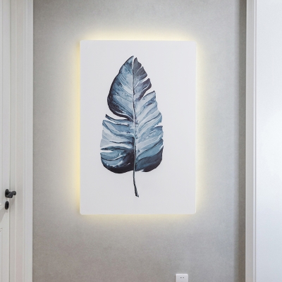 White Rectangular Wall Light Sconce Modernism Acrylic LED Leaf-Pattern Mural Lamp