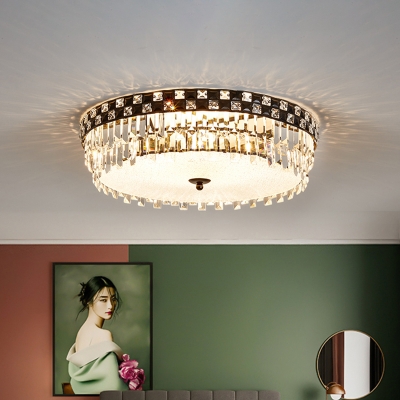 2-Tier Round Crystal Flushmount Lighting Simple 5 Lights Bedroom Ceiling Light Fixture in Black