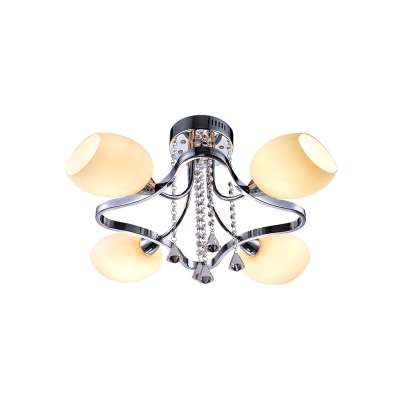 4 Bulbs Bedroom Semi Flush Light Modern Chrome Finish Flush Ceiling Lamp with Dome White Glass Shade