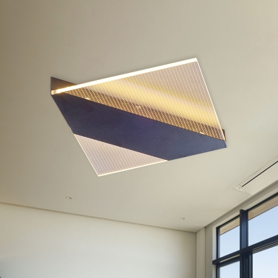Acrylic Square Panel Ceiling Flush Minimalism LED Flushmount Light with Geometric Black/White/Gold Metal Canopy, White/Warm Light