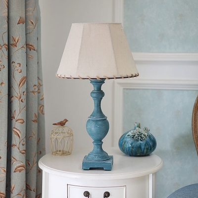 Berral Shade Parlour Night Table Light Vintage Fabric Single Blue Resin Desk Lamp