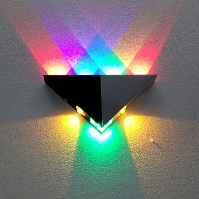 Black and Silver Pyramid Wall Light Modern Novelty Metallic LED Wall Mount Lighting in RGB Light
