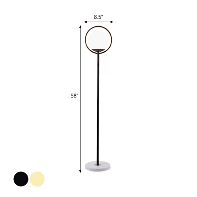Black/Gold Ring Floor Light Minimalism 1 Bulb Metal Stand Up Lamp with Sphere Opal Glass Shade