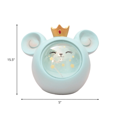 Cartoon Mouse Head Resin Night Lamp LED Table Stand Light in White/Blue for Kids Bedroom, 2-Pack