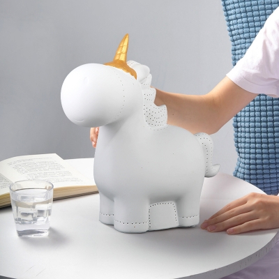 Ceramic Unicorn Small Night Light Cartoon 1 Bulb White Table Lamp with Schedule Function