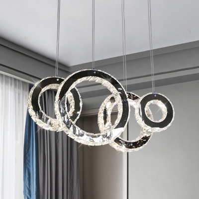Clear Crystal Rings Multi Light Pendant Simple LED Stainless-Steel Ceiling Suspension Lamp