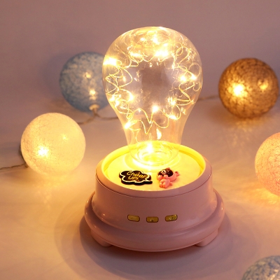Clear Glass Bulb Shaped Table Light Macaron Blue/Pink/White LED Nightstand Lamp with USB Cable