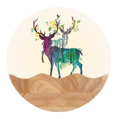 Colored Elk Bedside Mural Light Acrylic Nordic Style Round LED Wall Mounted Lighting in Wood