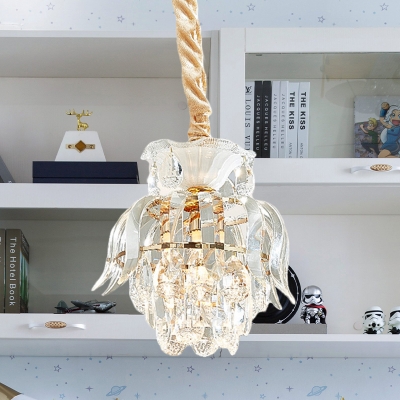 Crystal Block Layered Suspension Light Traditional 1-Bulb Corridor Ceiling Pendant Lamp in Gold