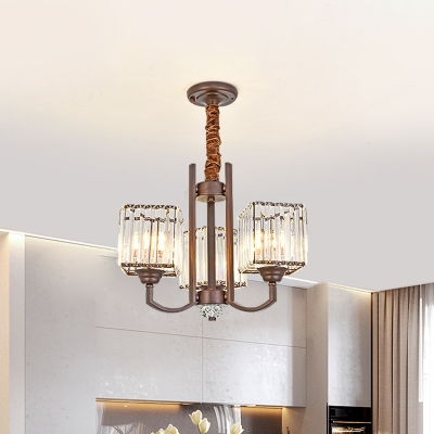 Cuboid Dining Table Pendant Lamp Modern Style Crystal 3/6 Heads Coffee Chandelier Light Fixture