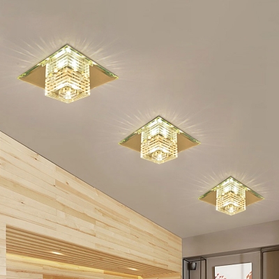 Cuboid Restaurant Flush Lighting Clear Crystal LED Minimal Ceiling Mounted Fixture