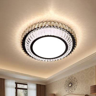 Drum Faceted Crystal Flush Mount Lighting Modern LED Stainless-Steel Ceiling Flush