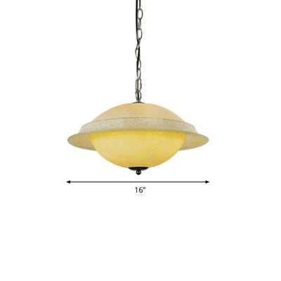 Flying Saucer Restaurant Drop Pendant Yellow Glass 1-Light Minimalistic Ceiling Suspension Lamp