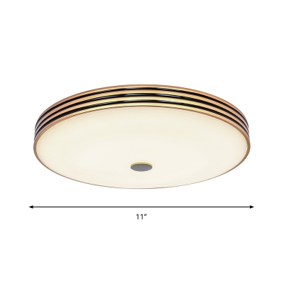 Gold Drum Shaped Ceiling Mounted Fixture Vintage Cream Glass LED Flush Lighting, 11
