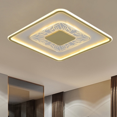 Gold Square/Round Flushmount Lamp Minimal LED Metal Flush Ceiling Light Fixture, 16