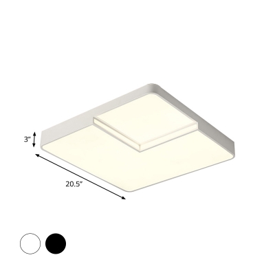 LED Bedroom Ceiling Mounted Fixture Modern White/Black Finish Flush Lighting with Square Acrylic Shade in White/Warm Light, 16.5