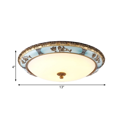 LED Flush Mount Fixture Warehouse Round White Frosted Glass Flush Ceiling Lighting in Blue