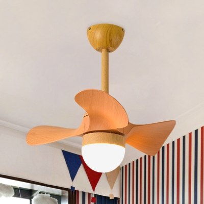 Macaron Dome LED Ceiling Fan Wood Restaurant Semi Flush Mount Light with 3 Orange Blades, 23