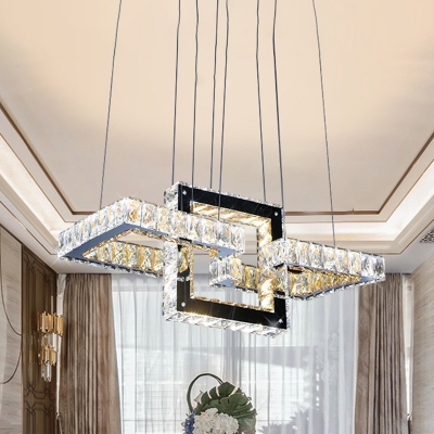 Minimalist 3-Square Frame Pendulum Light Clear Crystal Living Room LED Chandelier