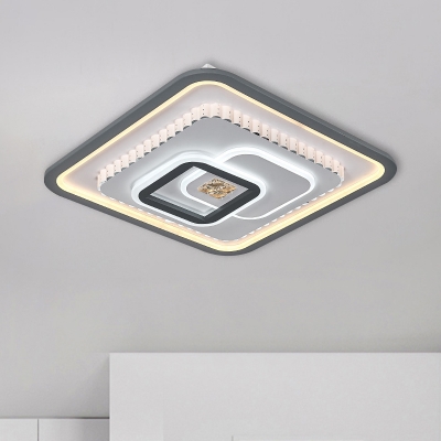 Modern Multi-Square Flush Ceiling Light Acrylic LED Flushmount Lighting in Black-White with Crystal Accent