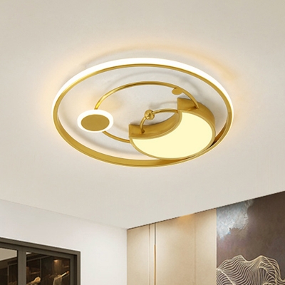 Moon and Ring Acrylic Flushmount Nordic Style LED Gold Flush Mounted Light Fixture