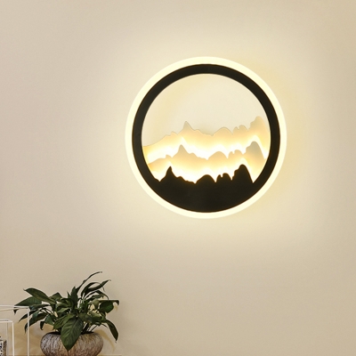 Mountain Layers Mural Lamp Nordic Acrylic Living Room LED Wall Mounted Lighting in Black