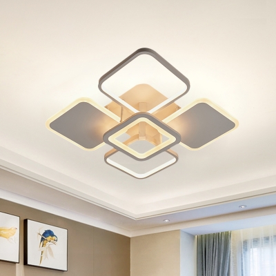 Multi-Square Semi Mount Lighting Modern Metal LED White Flush Ceiling Lamp in White/Warm Light