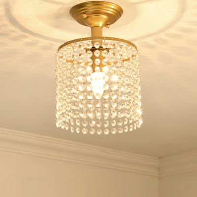 Single Crystal Chain Fringe Flush Light Postmodern Gold Barrel Shaped Bedroom Semi Flush Mount Ceiling Fixture