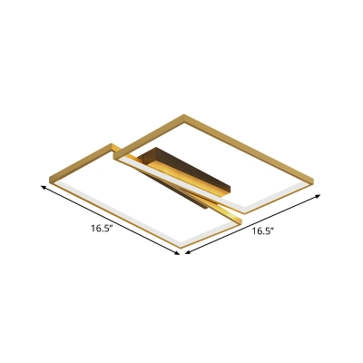 Square/Round Frame Flush Mount Simple Metallic LED Bedroom Ceiling Light Fixture in Gold, White/Warm Light