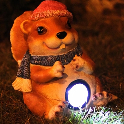 Squirrel Garden Solar Powered Path Light Resin Cartoon LED Ground Light in Orange/Brown