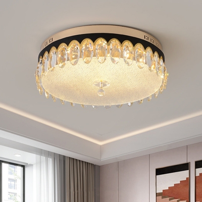 Tambour Bedroom Flush Light Fixture Contemporary Cut-Crystal Clear LED Ceiling Mount Lamp