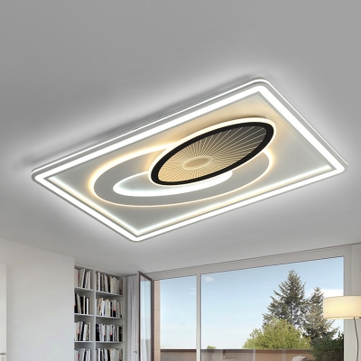 Thinnest Rectangle-Oval Flushmount Modernist Acrylic Living Room LED Ceiling Lighting in Black and White