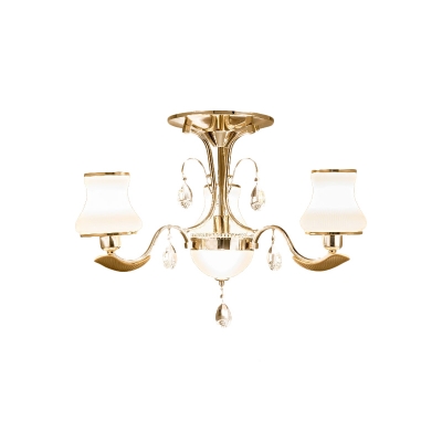 Traditional Urn Shape Semi Flush Light 3/6 Bulbs Frosted Glass Flush Mounted Lamp in Gold