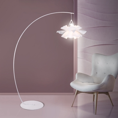 White Finish Arched Standing Floor Light Modernist 1 Light Metal Floor Lamp with Plated Acrylic Shade