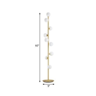 White Glass Orb Shade Standing Light Modernism 9-Head Floor Lamp in Gold for Bedside