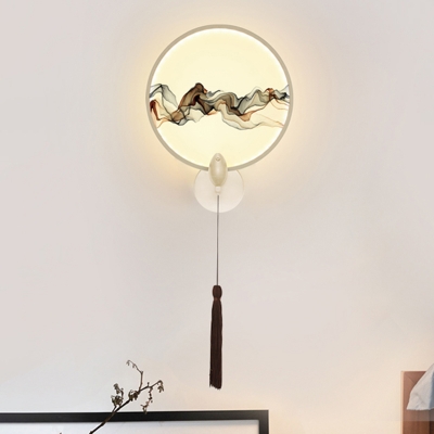 Wisp of Smoke Mural Light Fixture Asia Style Metallic LED Bedside Wall Sconce in White/Black