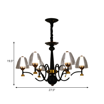 3/5/6 Lights Hanging Light Kit with Cup Shade Clear Glass Farmhouse Living Room Chandelier in Black and Gold