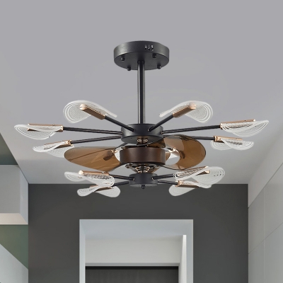 3-Blade Cattail Leaf Ceiling Fan Lamp Modernism Acrylic 10 Heads 35.5