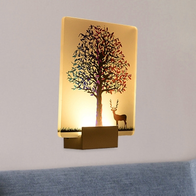Acrylic Rectangle Wall Light Sconce Nordic White LED Mural Lighting with Elk/Tree Pattern
