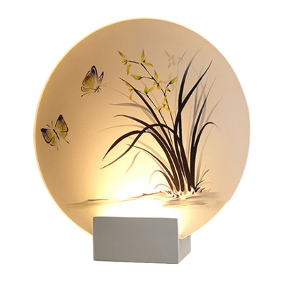 Asia Orchid and Butterfly Mural Lamp Acrylic LED Bedroom Wall Light Sconce in White