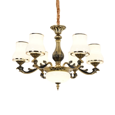 Black-Gold 3/6 Bulbs Suspension Light Antiqued Opal White Glass Urn-Shape Chandelier Lamp