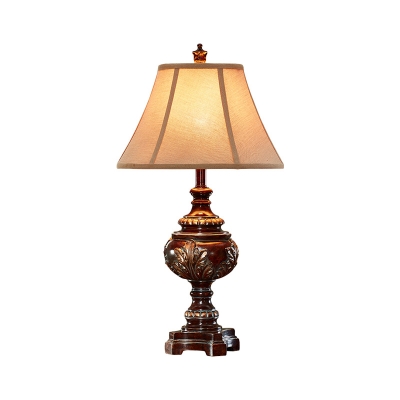 Brown Empire Shade Table Lighting Traditional Fabric Single Head Bedside Night Stand Lamp
