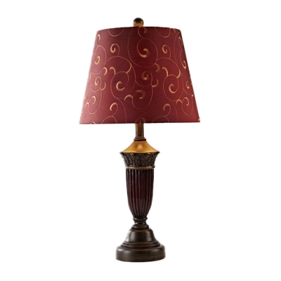 Burgundy Scroll Patterned Night Light Vintage Fabric 1-Light Dining Room Table Lamp