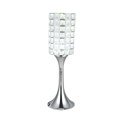 Chrome Gridded Cylinder Table Light Minimalist Crystal Study Room LED Night Lamp with Flared Base
