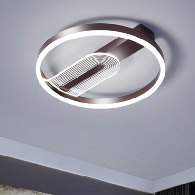Circle Frame Metallic Ceiling Flush Modernist Gold/Coffee Finish LED Flush Lamp in White/Warm Light
